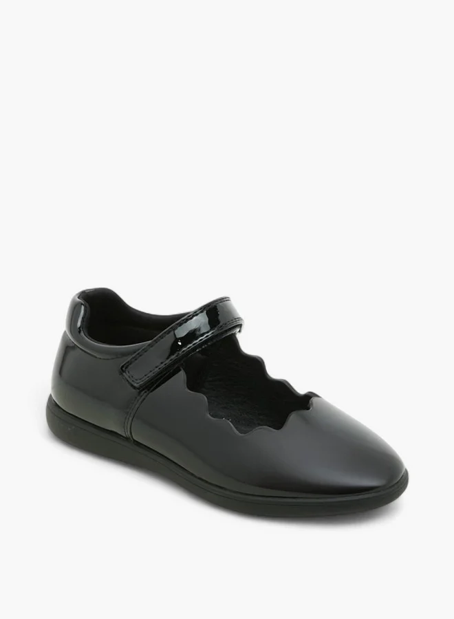 JUNIORS Girls Scallop Detail School Shoes with Hook and Loop Closure