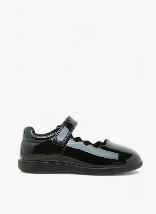 JUNIORS Girls Scallop Detail School Shoes with Hook and Loop Closure