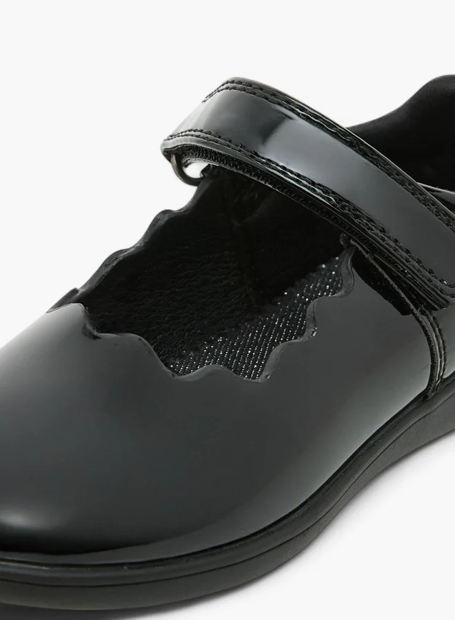JUNIORS Girls Scallop Detail School Shoes with Hook and Loop Closure