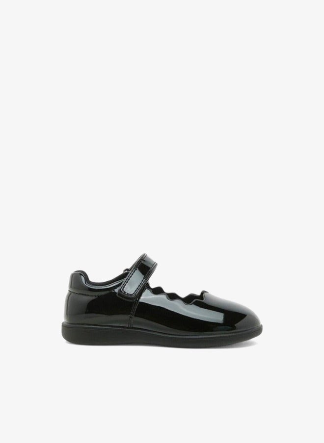 JUNIORS Girls Scallop Detail School Shoes with Hook and Loop Closure - Image 3