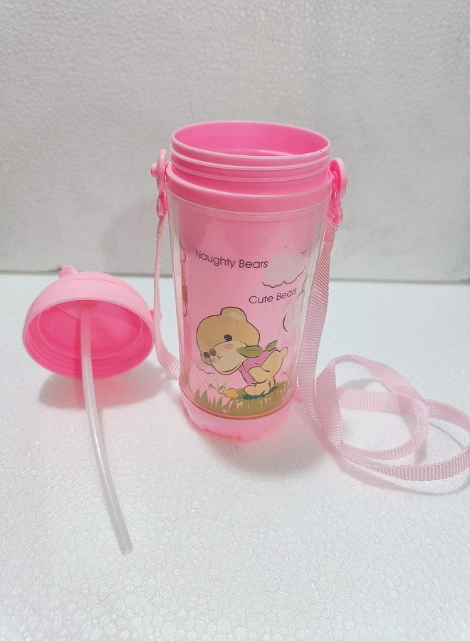 PUTHAK Cute Water Bottles with Straw for Kids Girls Boys, BPA FREE Leak Proof Flip Top Lid & Silicone Sipper & Soft Carry Neck Strap, 500ml (Cartoon Printed) (Pink) - Image 4