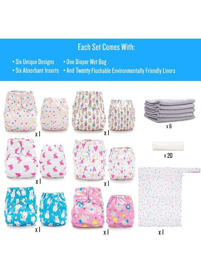 Simple Being Reusable Cloth Diapers, Double Gusset, One Size Adjustable, Washable Soft Absorbent, Waterproof Cover, Unisex Baby Girl Boy, Six Microfiber Inserts (Sweet) - Image 5