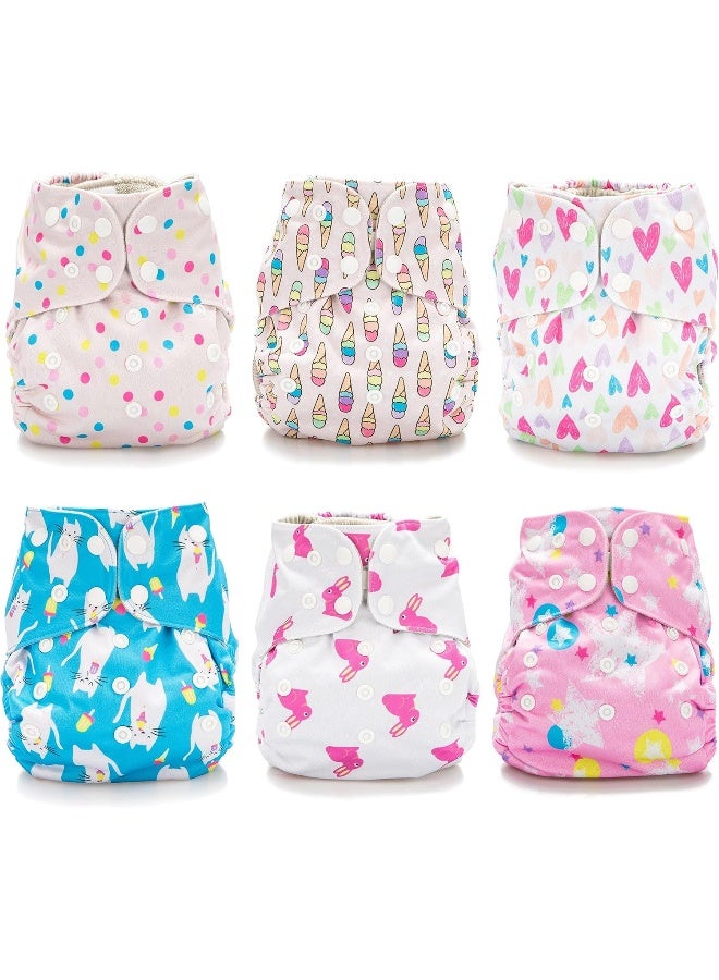 Simple Being Reusable Cloth Diapers, Double Gusset, One Size Adjustable, Washable Soft Absorbent, Waterproof Cover, Unisex Baby Girl Boy, Six Microfiber Inserts (Sweet) - Image 3