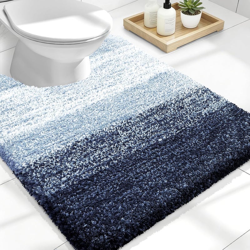 OLANLY Luxury Toilet Rugs U-Shaped 24x20, Extra Soft and Absorbent Microfiber Bathroom Rugs, Non-Slip Plush Shaggy Bath Mat, Machine Wash Dry, Contour Bathroom Mats for Toilet Base, Navy Blue - Image 1