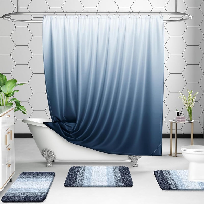 OLANLY Luxury Toilet Rugs U-Shaped 24x20, Extra Soft and Absorbent Microfiber Bathroom Rugs, Non-Slip Plush Shaggy Bath Mat, Machine Wash Dry, Contour Bathroom Mats for Toilet Base, Navy Blue - Image 2