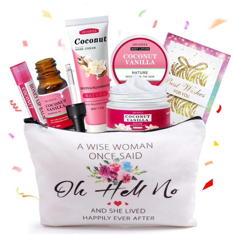 LUCOTIYA Gifts for Women,Birthday Gifts Friendship Gifts for Women,Travel Size Coconut Vanilla Spa Gifts for Her Mom Sister Friends,Unique Gift Set Ideas for Woman - Image 1