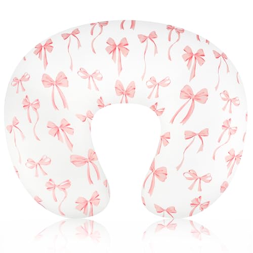 DAYEEBALL Nursing Pillow Cover, Removable Nursing Covers for Breastfeeding Pillows, Stretchy and Soft Fit for Baby Girls Boys Newborn, Pink Bow(Only Cover) - Image 1