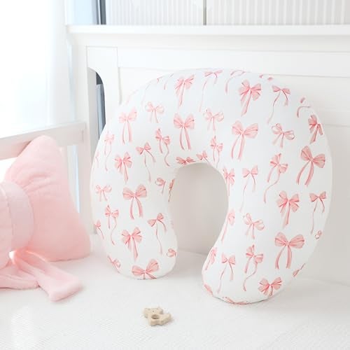 DAYEEBALL Nursing Pillow Cover, Removable Nursing Covers for Breastfeeding Pillows, Stretchy and Soft Fit for Baby Girls Boys Newborn, Pink Bow(Only Cover) - Image 4