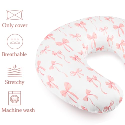 DAYEEBALL Nursing Pillow Cover, Removable Nursing Covers for Breastfeeding Pillows, Stretchy and Soft Fit for Baby Girls Boys Newborn, Pink Bow(Only Cover) - Image 3