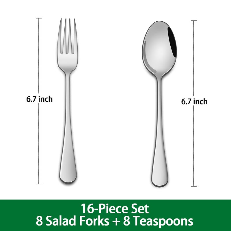 Dehov Salad Forks And Teaspoon,6.7 Inches Stainless Steel Dessert Spoons And Forks,Set Of 16 Dishwasher Safe Silverware Fork And Spoon For Home,Restaurant - Image 2