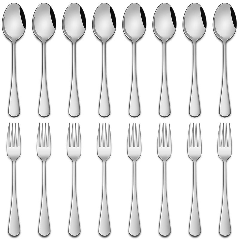 Dehov Salad Forks And Teaspoon,6.7 Inches Stainless Steel Dessert Spoons And Forks,Set Of 16 Dishwasher Safe Silverware Fork And Spoon For Home,Restaurant - Image 1