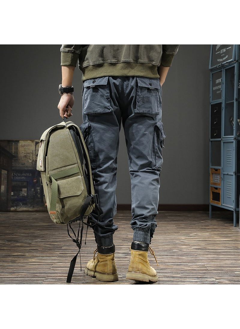 Generic Mens Vintage Cargo Pants Slim Fit Tactical Autumn Winter Black  - Image 5