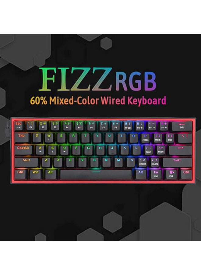 REDRAGON FIZZ K617 60% Wired Mechanical Keyboard, Red Switches, No-Slip Stand, Vibrant RGB, Hot-Swappable, 20 Presets Backlighting, Detachable Type-C Cable, English Layout, Black/Red | K617-RGB Black - Image 2
