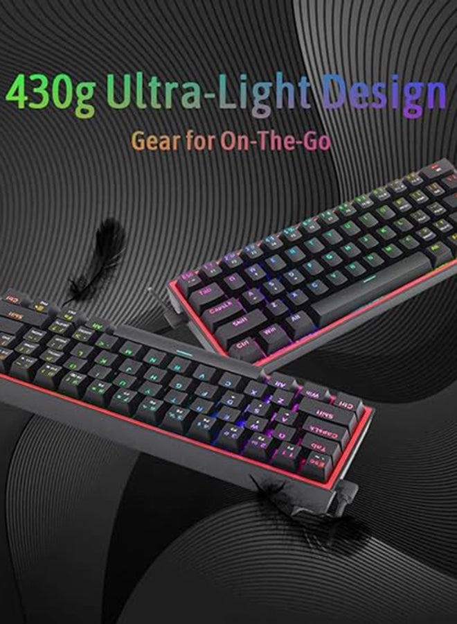 REDRAGON FIZZ K617 60% Wired Mechanical Keyboard, Red Switches, No-Slip Stand, Vibrant RGB, Hot-Swappable, 20 Presets Backlighting, Detachable Type-C Cable, English Layout, Black/Red | K617-RGB Black - Image 3