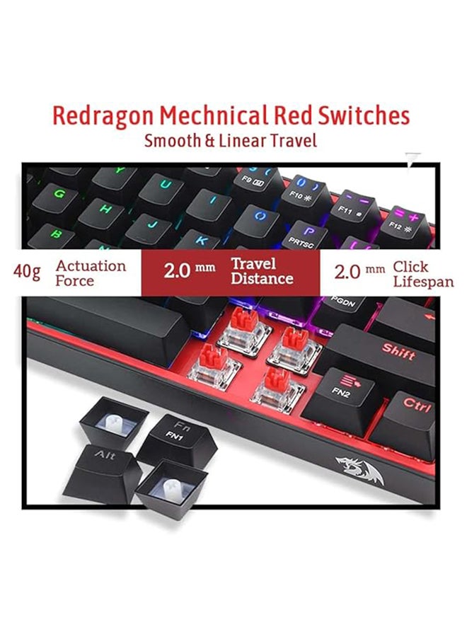 REDRAGON FIZZ K617 60% Wired Mechanical Keyboard, Red Switches, No-Slip Stand, Vibrant RGB, Hot-Swappable, 20 Presets Backlighting, Detachable Type-C Cable, English Layout, Black/Red | K617-RGB Black - Image 4
