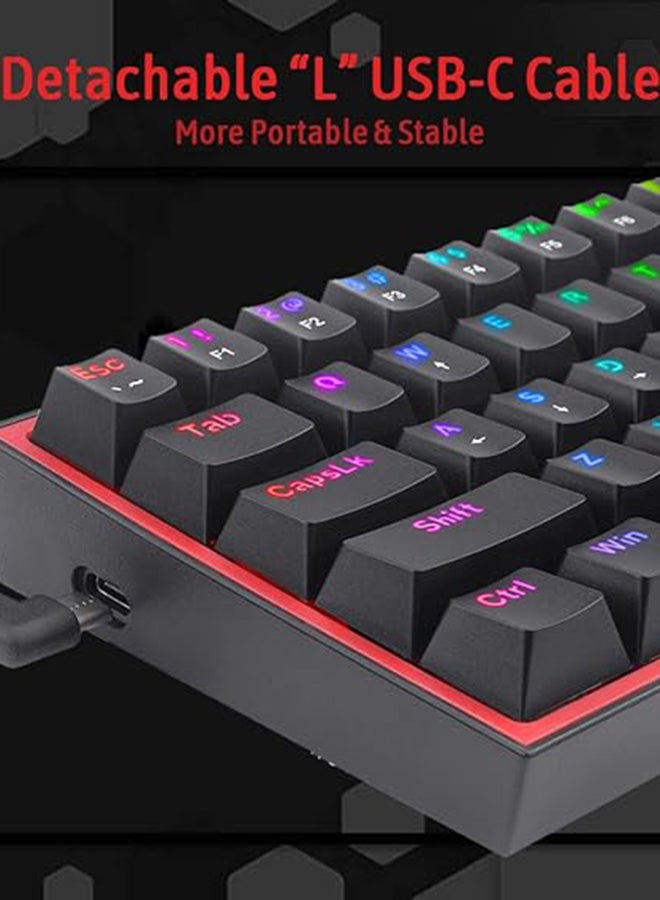 REDRAGON FIZZ K617 60% Wired Mechanical Keyboard, Red Switches, No-Slip Stand, Vibrant RGB, Hot-Swappable, 20 Presets Backlighting, Detachable Type-C Cable, English Layout, Black/Red | K617-RGB Black - Image 5