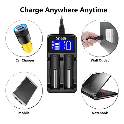 Snado Intelligent Charger, Snado LCD Display Universal Smart Charger for Rechargeable Batteries Li-ion Batteries 18650 18490 18350 17670 17500 16340 14500, Ni-MH/Ni-Cd A AA AAA Battery (2 Slots) - Image 4
