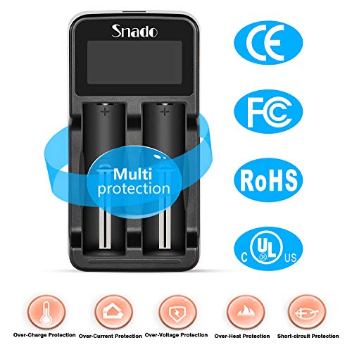 Snado Intelligent Charger, Snado LCD Display Universal Smart Charger for Rechargeable Batteries Li-ion Batteries 18650 18490 18350 17670 17500 16340 14500, Ni-MH/Ni-Cd A AA AAA Battery (2 Slots) - Image 3