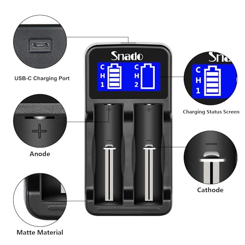 Snado Intelligent Charger, Snado LCD Display Universal Smart Charger for Rechargeable Batteries Li-ion Batteries 18650 18490 18350 17670 17500 16340 14500, Ni-MH/Ni-Cd A AA AAA Battery (2 Slots) - Image 2