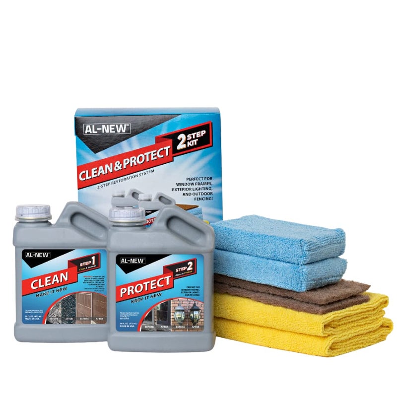 AL-NEW 2 Step Clean & Protect Kit | Clean, Restore, & Protect Your Outdoor Patio Furniture, Garage Doors, Exterior Lights, Window Frames, and More (16 Ounce Kit) - Image 1
