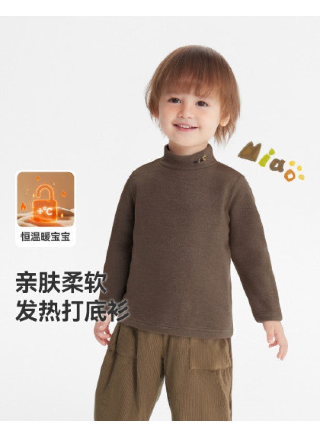 Heating] Baby Base Layer Shirt Autumn Winter Boys T-shirt Long Sleeve Warm Top Half High Neck Children's Girls Casual - Image 1