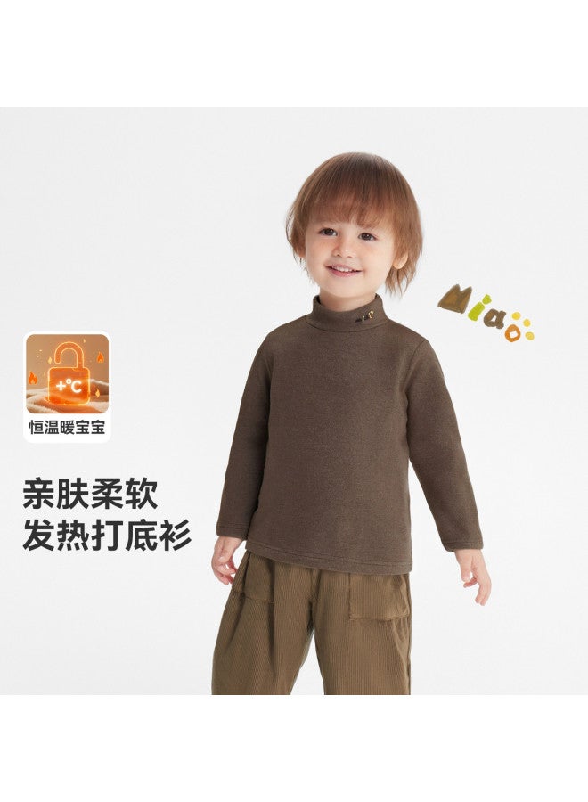 Heating] Baby Base Layer Shirt Autumn Winter Boys T-shirt Long Sleeve Warm Top Half High Neck Children's Girls Casual - Image 2