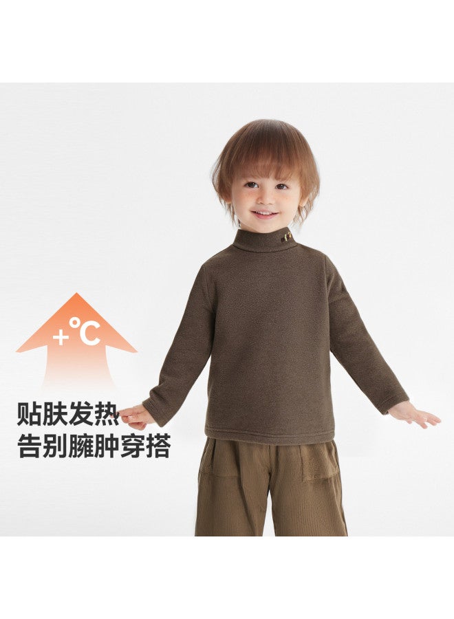 Heating] Baby Base Layer Shirt Autumn Winter Boys T-shirt Long Sleeve Warm Top Half High Neck Children's Girls Casual - Image 3