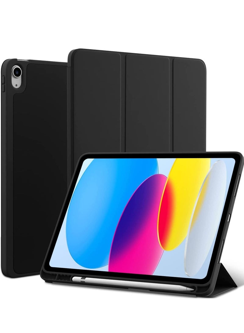 ELTRAZONE Smart Auto Wake/Sleep Cover with Built-in Pencil Holder - Trifold Case for Apple iPad 10th Generation (Model A2696 A2757) - Black - Image 1