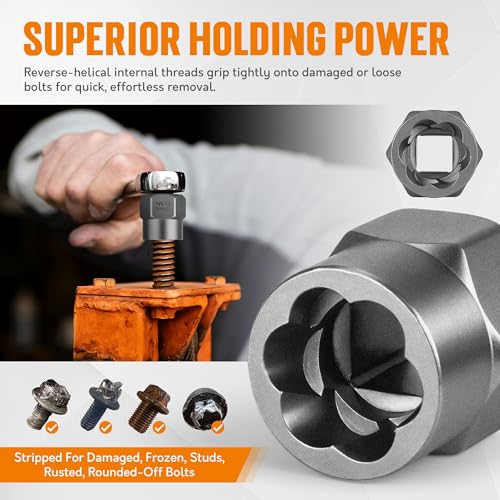 TONDA Bolt Extractor Kit 16Piece Stripped Bolt Remover Socket Set with 38 Drive Impact Adapter KnockOut Pin and Gloves Heavy Duty Bolt Extractor for Rounded Rusted Broken Nuts Screws - Image 3