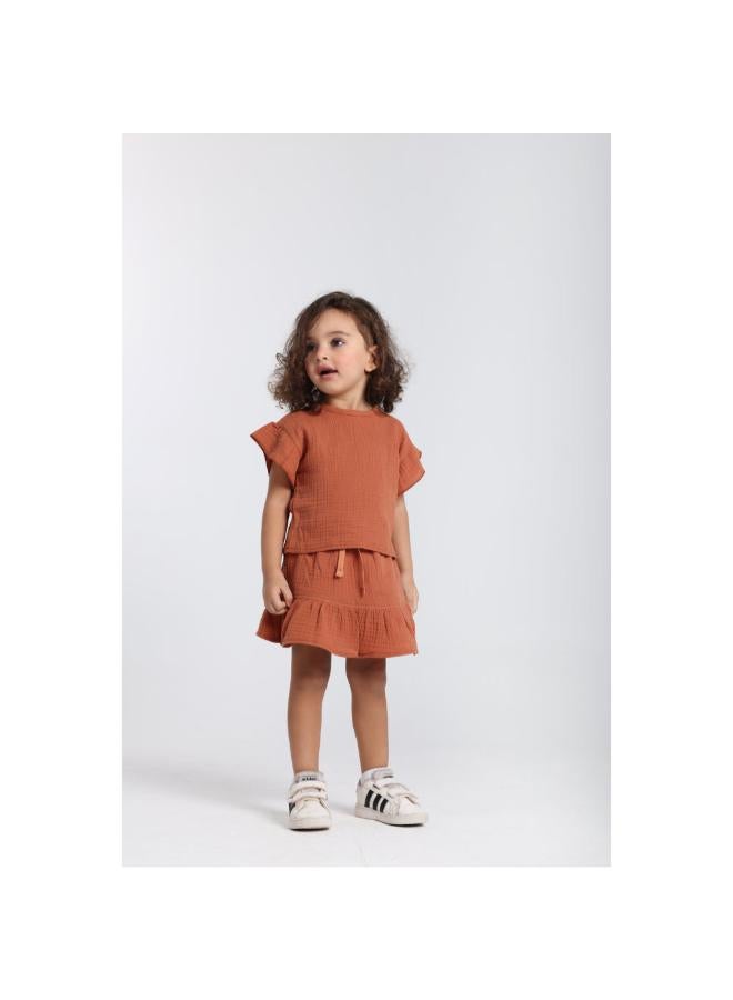 playmore Baby Girls Cotton 2-Piece Outfit Set – Brick - Image 2