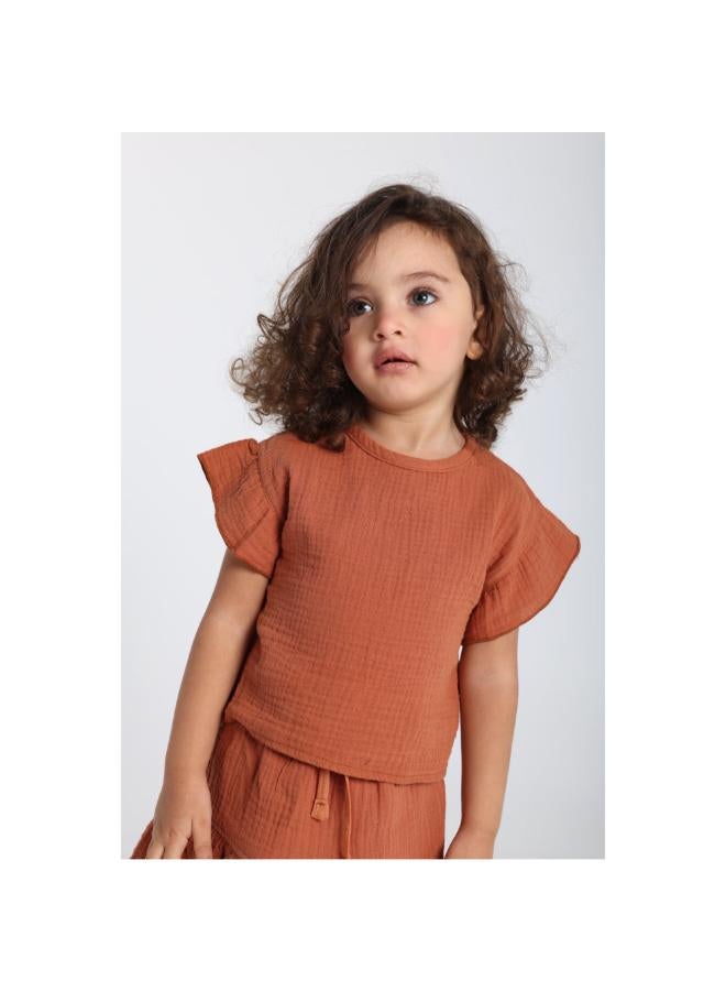 playmore Baby Girls Cotton 2-Piece Outfit Set – Brick - Image 3