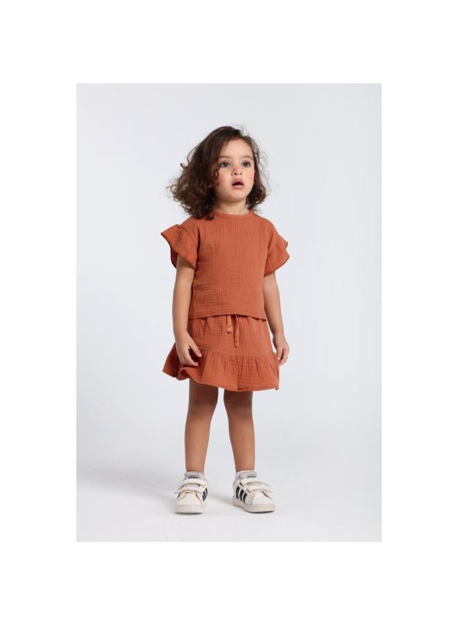 playmore Baby Girls Cotton 2-Piece Outfit Set – Brick - Image 1