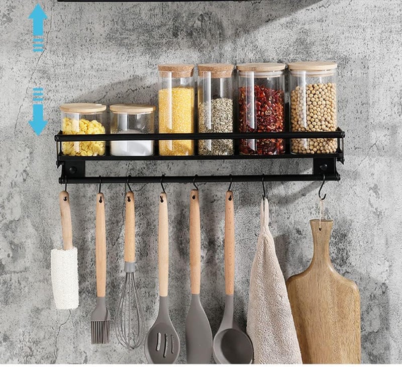 EigPluy Hook Rack for Kitchen Utensils, Adhesive/Drilling, 2-Way Install, Kitchen Hook Rack with 8 Hooks, 40 cm Wall Mounted Kitchen Utensil Organiser Rack - Image 2