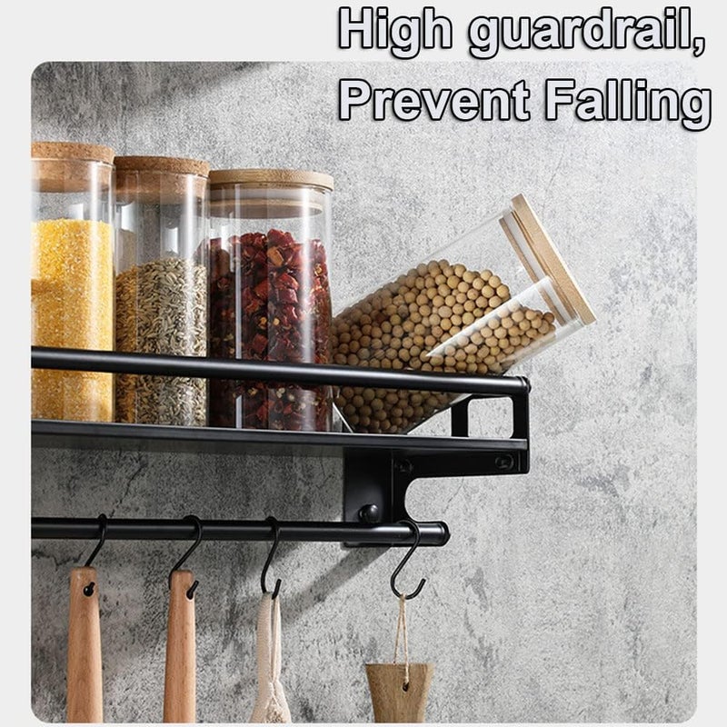 EigPluy Hook Rack for Kitchen Utensils, Adhesive/Drilling, 2-Way Install, Kitchen Hook Rack with 8 Hooks, 40 cm Wall Mounted Kitchen Utensil Organiser Rack - Image 3