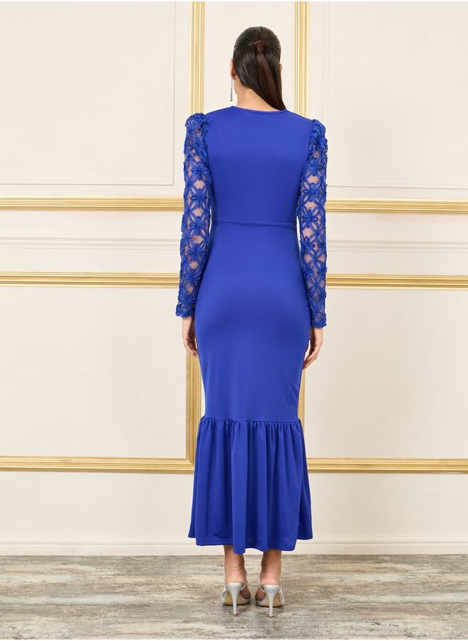 Styli Lace Sleeves Button Detail Mermaid Midi Dress  - Image 4