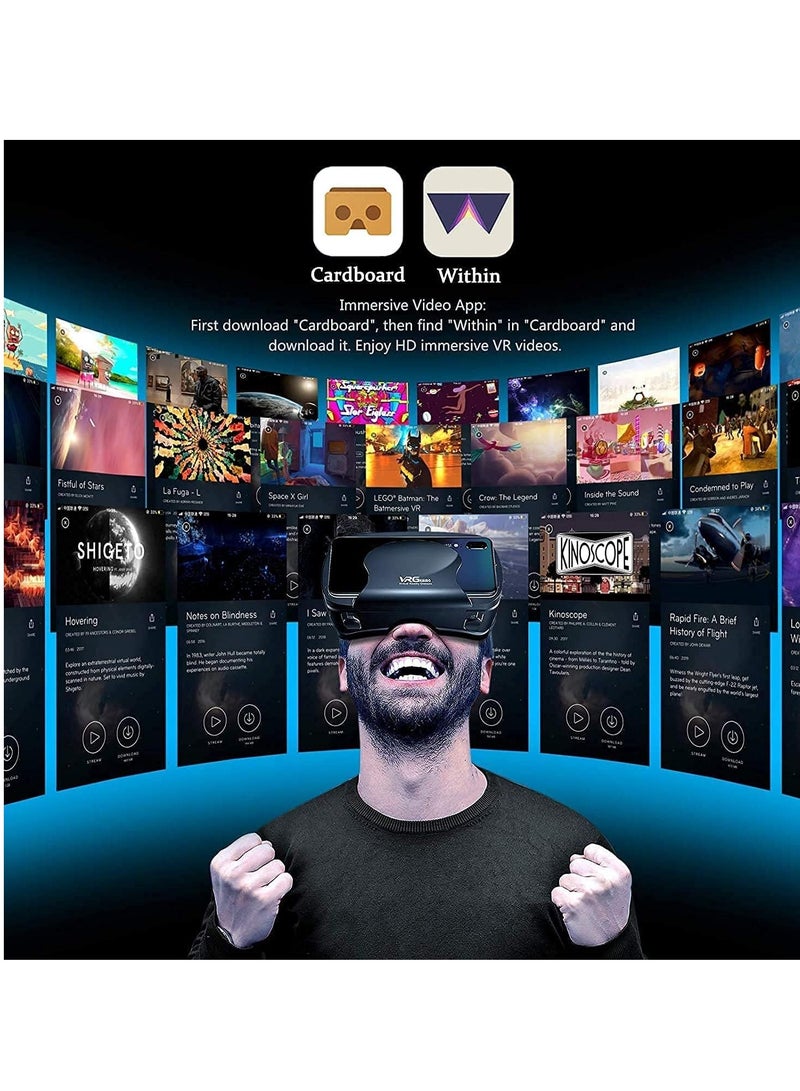 VR Headset with Controllers VR Glasses Compatible with 5.0-7.0 Inch iPhone and Android 3D HD Virtual Reality Headset with Anti-Blue Light Eye Protection Lenses Suitable for Kids and Adults - Image 4