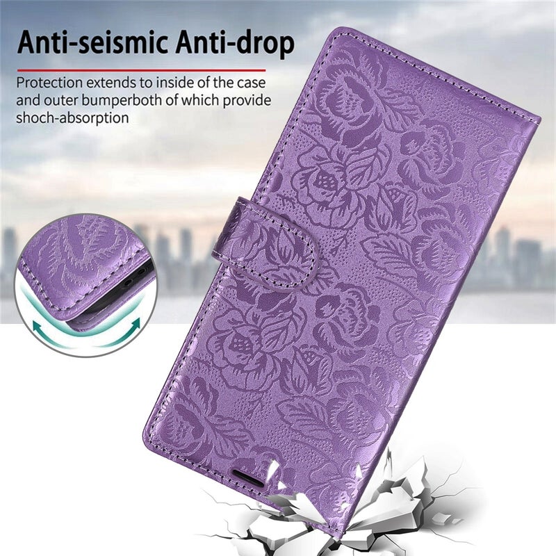 BURAQ Case Cover For Samsung Galaxy S21 FE 5G Peony Flowers Imprint Leather Phone Case(Purple) - Image 4