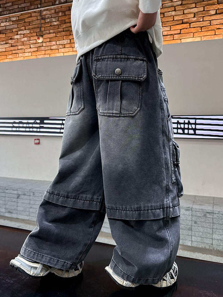 Boys' Pants Street Children'S Jeans 2025 Autumn New Medium And Large Children'S Casual Overalls Trendy - Image 3