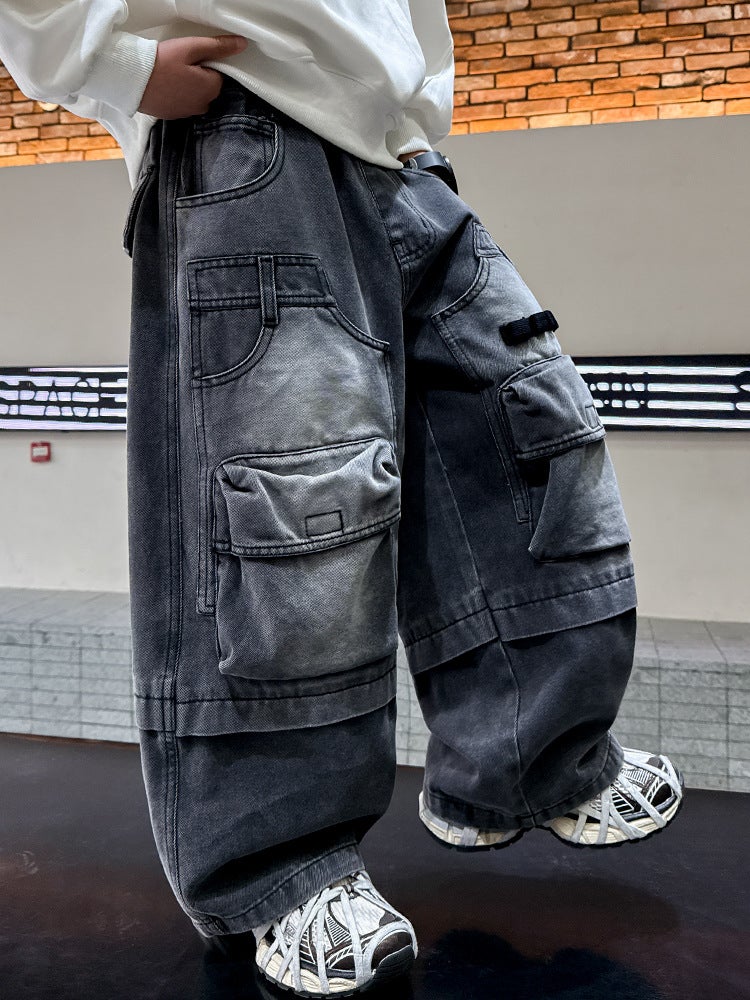 Boys' Pants Street Children'S Jeans 2025 Autumn New Medium And Large Children'S Casual Overalls Trendy - Image 5