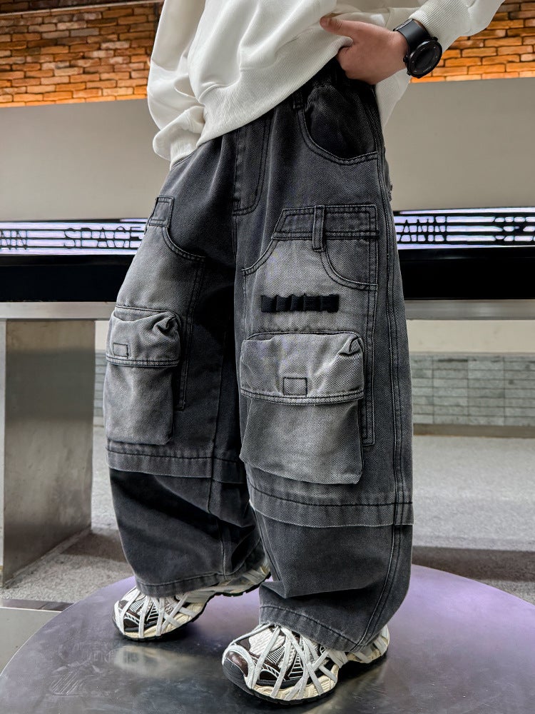Boys' Pants Street Children'S Jeans 2025 Autumn New Medium And Large Children'S Casual Overalls Trendy - Image 4