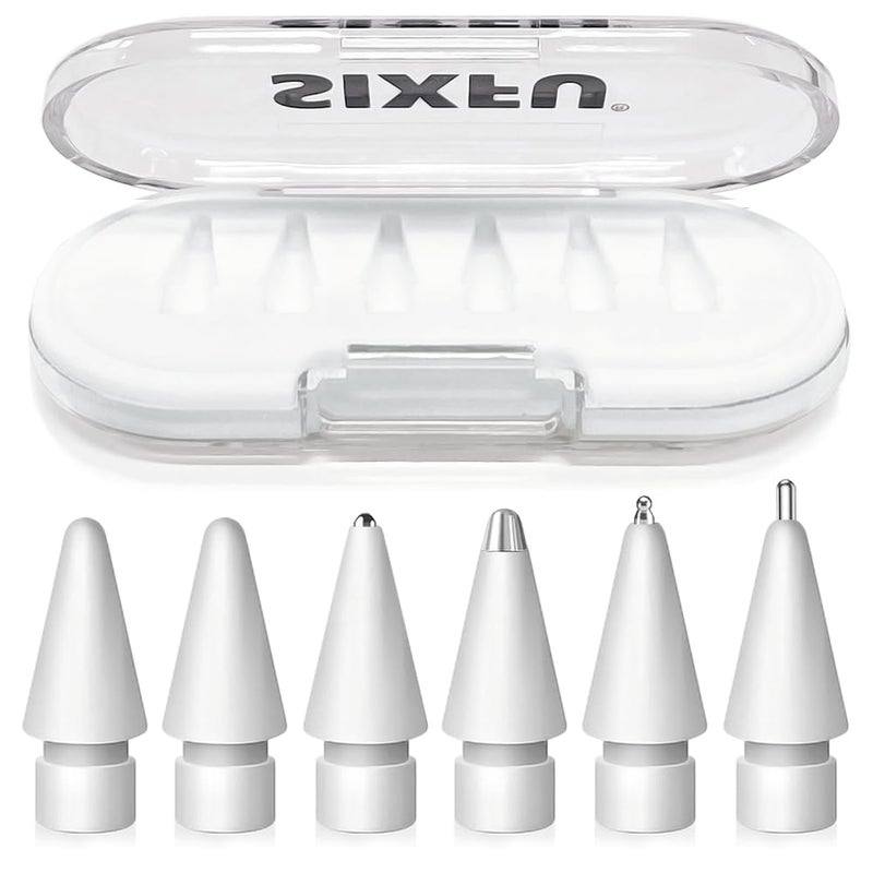 SIXFU Replacement Tips for Apple Pencil Tips, Apple Pencil Pro Tips Set, Professional Sturdy Apple Pen Tips with White Case Accessories Compatible with iPad Pencil 2/1 USB C Tips(6 PCS) - Image 1