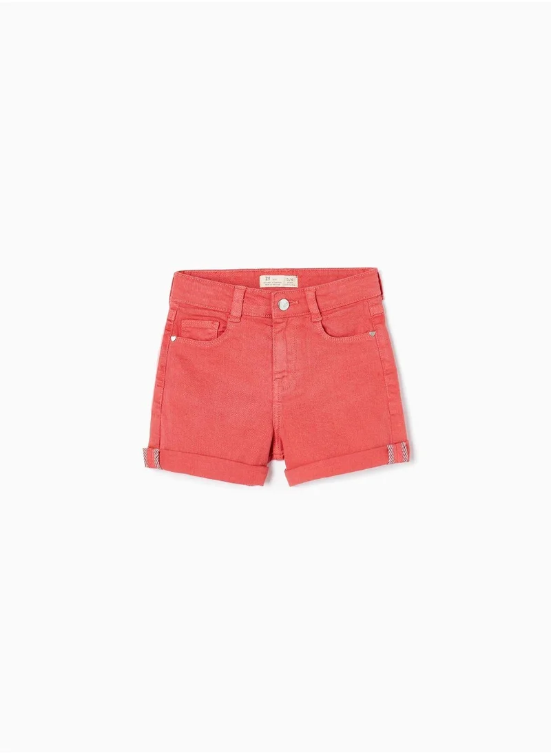 زيبي Cotton Twill Shorts for Girls, Red