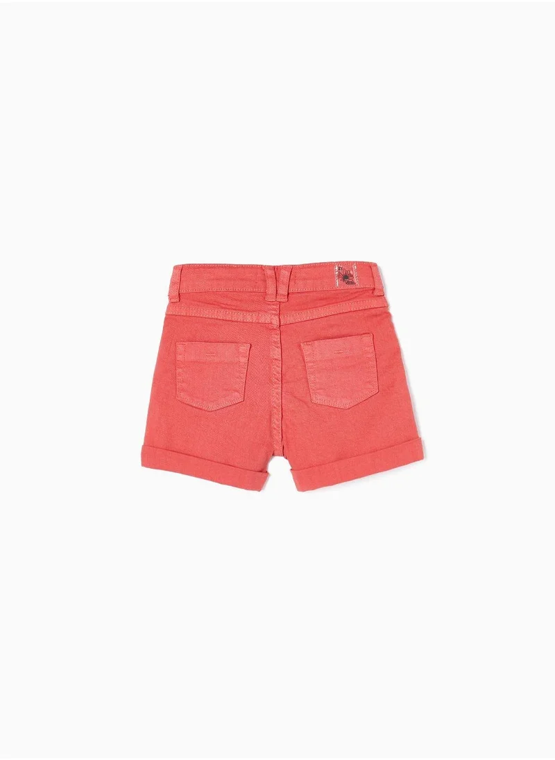 زيبي Cotton Twill Shorts for Girls, Red