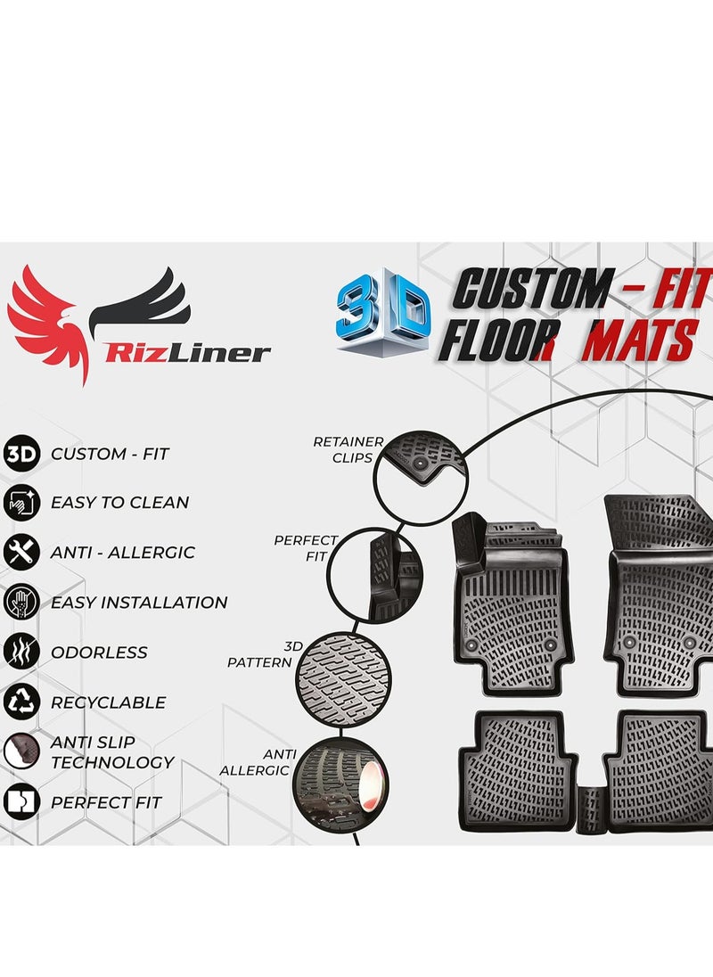 RIZLINER - RizLiner honda accord 2018-2022 Floor Mats 3D Custom Fit Compatible with  Car Mats Laser Measured 1st & 2nd Row Floor Liners All Weather Non-Slip (Black) - Image 1