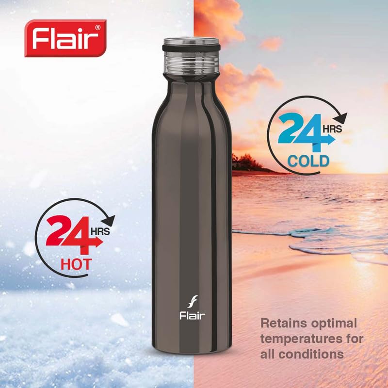 Flair Flair Elite Insulated Steel Bottle | Upto 24 Hours Hot & Cold | Leakproof, BPA-Free, Tough & Durable, Copper Coated-Double Walled, Rust Free Water Bottle (750 ml,Gun Metal) - Image 3