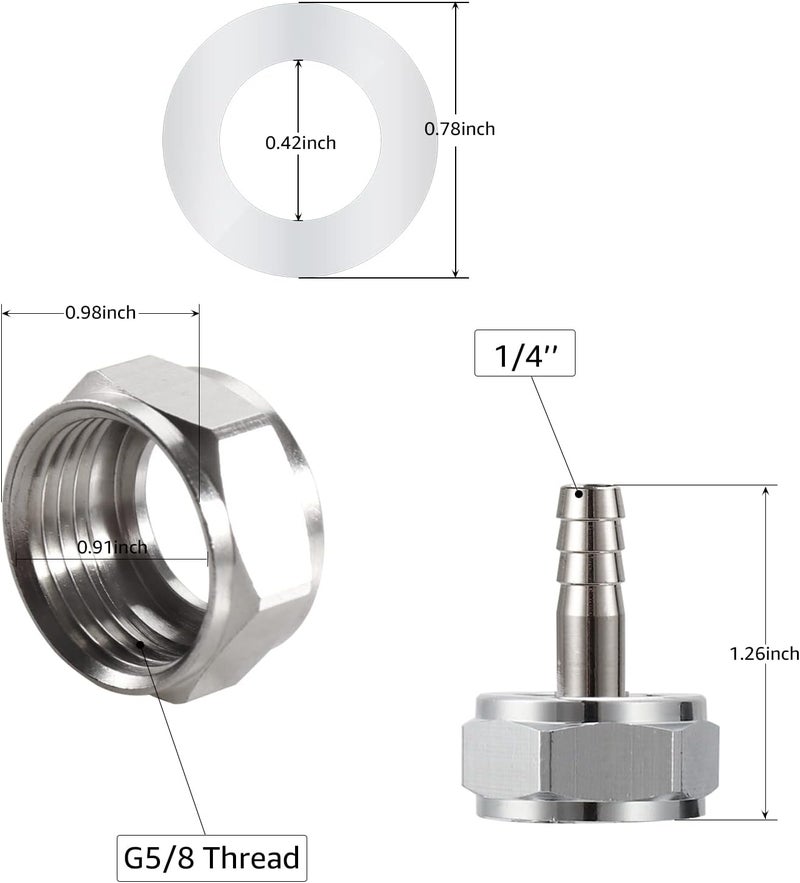 MRbrew Keg Coupler Barb Connector, 4 PCS Homebrew Kegerator Sankey Couplers O.D 1/4'' Chrome-Plated Brass Liquid Beer Line Tailpiece Nipple Fitting with Sealing Gasket Washer and G 5/8 Thread Hex Nut - Image 3