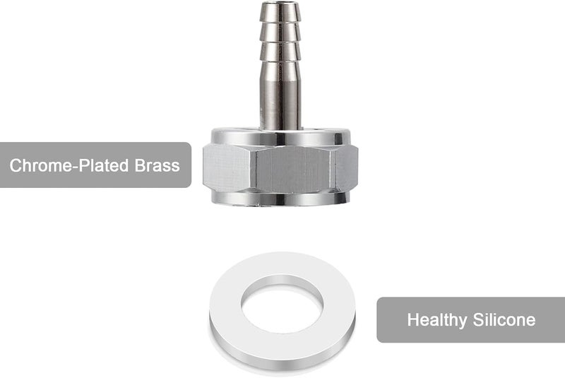 MRbrew Keg Coupler Barb Connector, 4 PCS Homebrew Kegerator Sankey Couplers O.D 1/4'' Chrome-Plated Brass Liquid Beer Line Tailpiece Nipple Fitting with Sealing Gasket Washer and G 5/8 Thread Hex Nut - Image 2