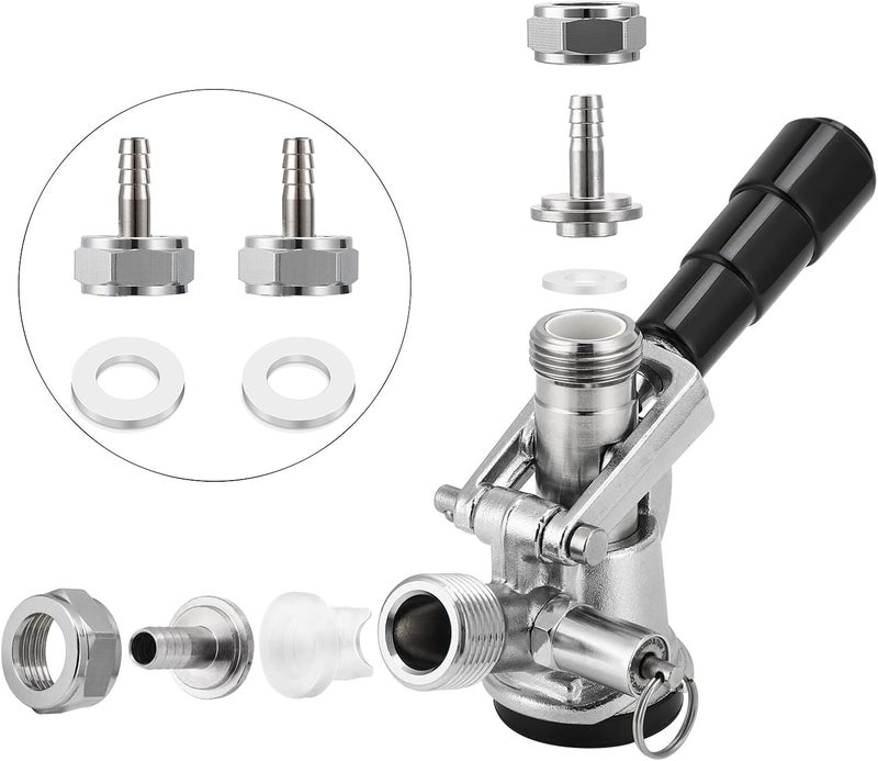 MRbrew Keg Coupler Barb Connector, 4 PCS Homebrew Kegerator Sankey Couplers O.D 1/4'' Chrome-Plated Brass Liquid Beer Line Tailpiece Nipple Fitting with Sealing Gasket Washer and G 5/8 Thread Hex Nut - Image 4