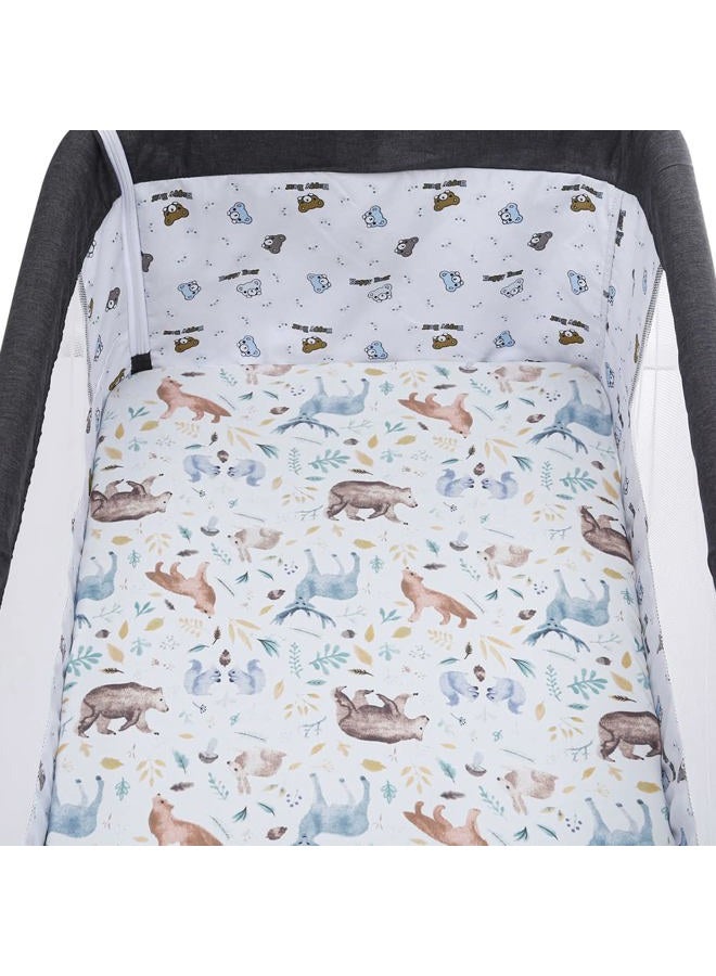 Tontukatu طقم شراشف قابل للتمدد لسرير الأطفال المحمول Pack n Play، 3 قطع، شراشف Playard، غطاء مرتبة Playard قابل للتحويل، مادة جيرسي فائقة النعومة، غزل/غابة/غزال/ديناصور - Image 3