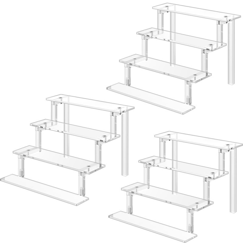 WINKINE Acrylic Risers for Display 3 Pack Clear Risers Compatible with Funko Amiibo POP Figures 4 Tier Perfume Organizers Tiered Display Stand for Decoration and Organizer Display Shelf Risers